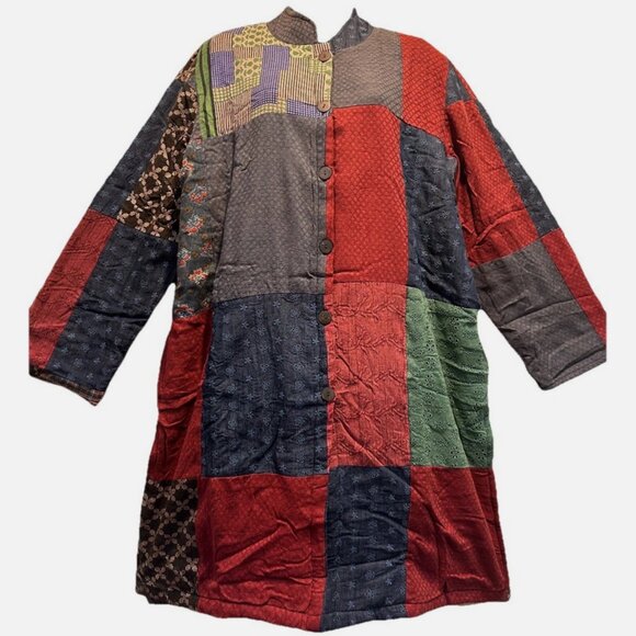 SACRED THREADS hippy boho pocket patch cotton flannel lined JACKET COAT TOP 1X - Picture 1 of 7